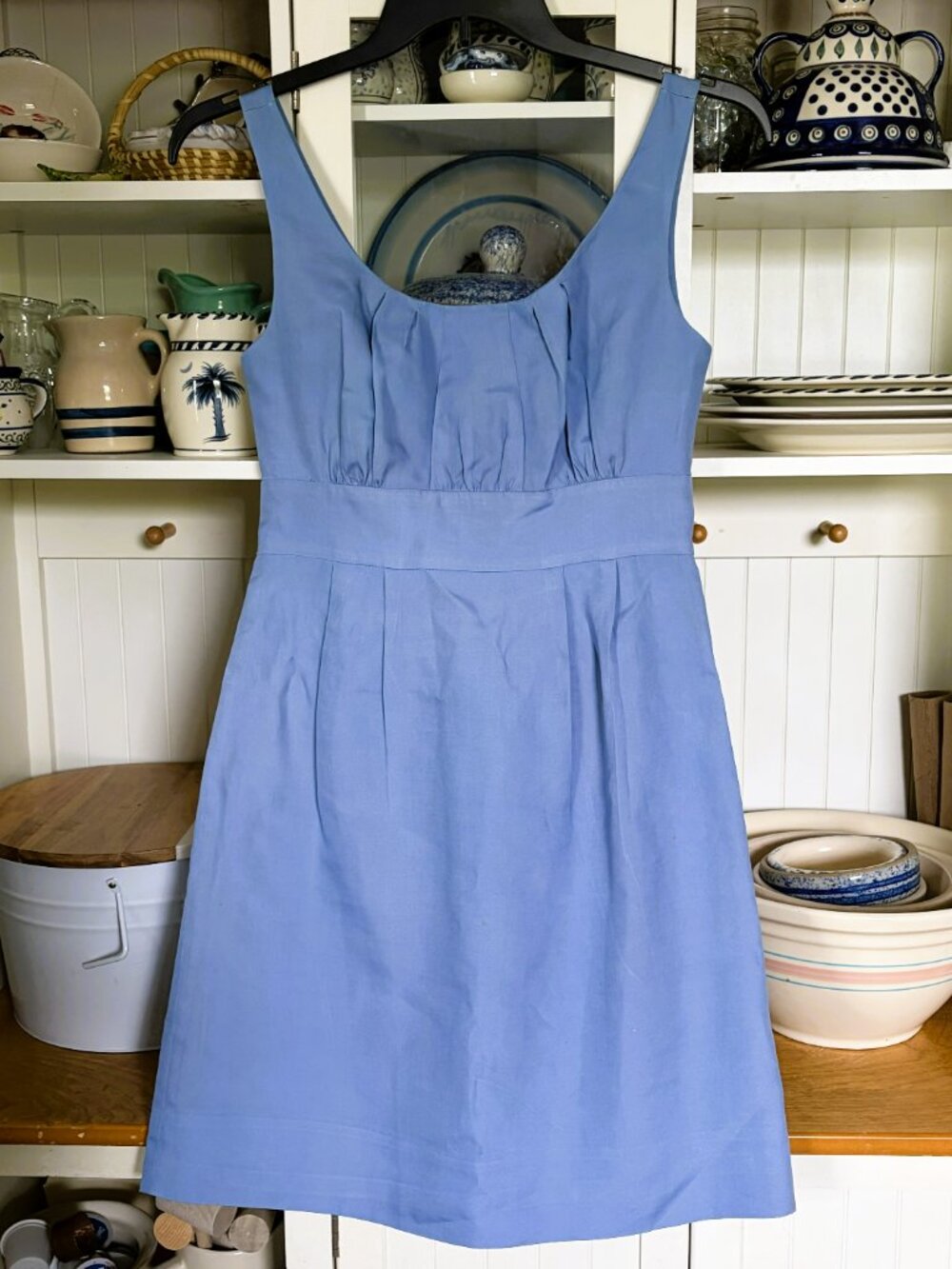 J. Crew Shift Dress Size 8 Lt Blue w/ Pleated Bodice, Sleeveless, Fully Lined